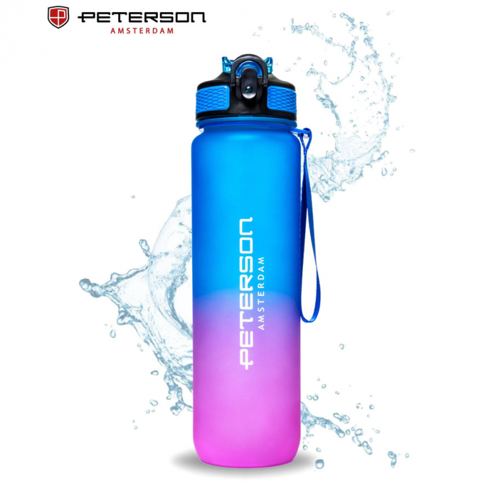 Sticlă de apă Tritan roz și albastră cu pai - Peterson PTR-PTN HY-8014-1L-9577 [3]