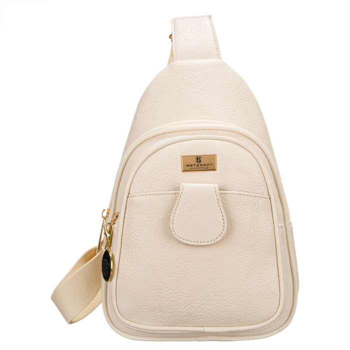 Geantă de damă bej cu curea lată crossbody din material textil, rucsac pe un umăr, piele ecologică, Peterson PTR-PTN SSY-1-F19 L.BEIG [1]