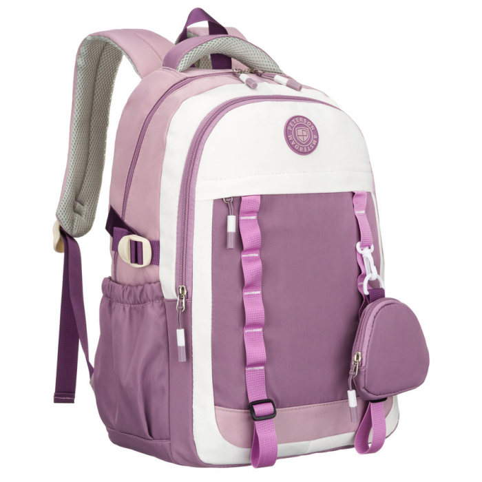 Ghiozdan școlar din poliester, alb și violet, cu bretele reglabile - Peterson PTR-PTN 8603-1303 PURPLE [1]