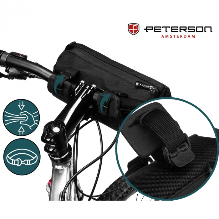 Geantă de bicicletă neagră, impermeabilă, pentru ghidon - Peterson PTR-PTN ML08-FAB-7684 BL [2]