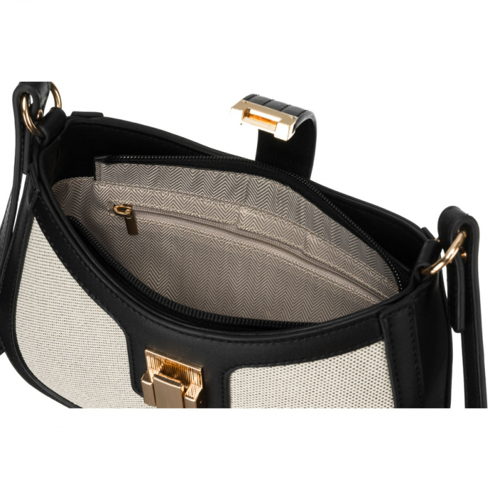 Geantă de damă bej din piele naturală și pânză Peterson PTR-PTN CAN-02 NAT-BLACK [6]