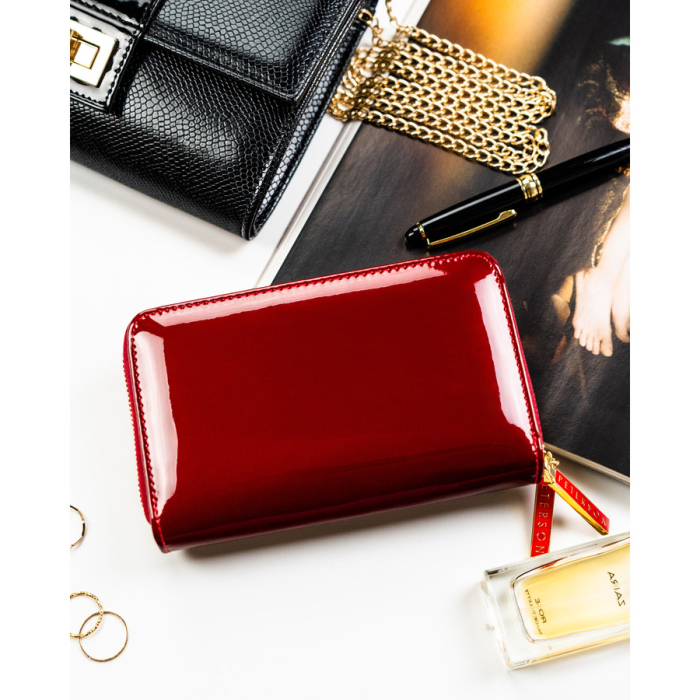 Portofel de damă cu fermoar, mărime medie, roșu, din piele ecologică lăcuită - Peterson PTR-PTN 007-BC-7274 [5]