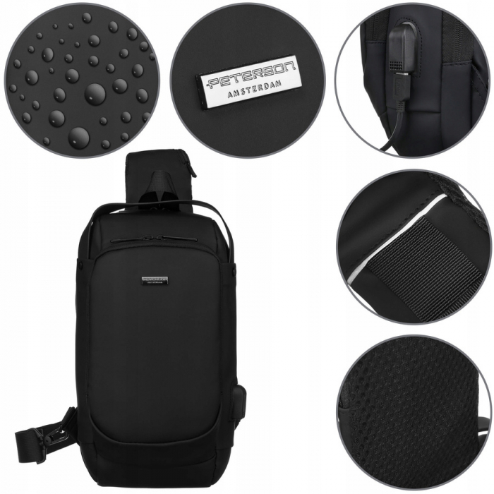 Rucsac de umar solid cu port USB - Peterson PTR-PTN 88040-7134 BL [2]