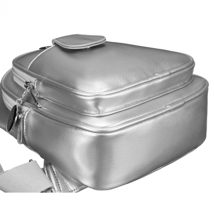Geantă de umăr argintie la modă pentru femei din piele ecologică, geantă crossbody, Peterson PTR-PTN SSY-1-PIL SILVER [5]