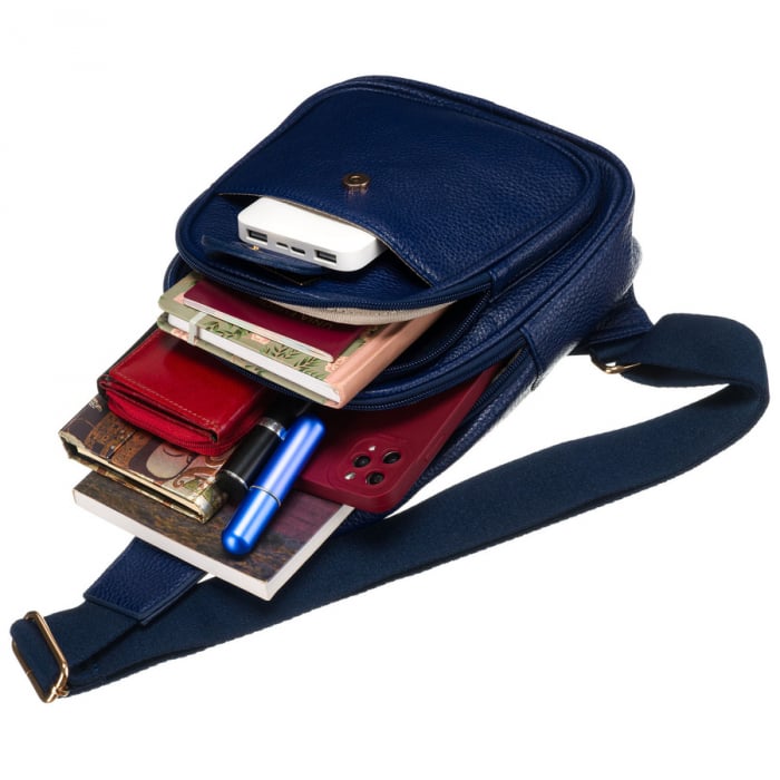 Geantă mică de umăr sau crossbody pentru femei, urbană, bleumarin cu accesorii aurii, piele ecologică, Peterson PTR-PTN SSY-1-F19 NAVY [9]