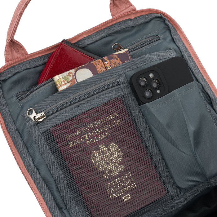 Rucsac de damă roz și gri din poliester și piele ecologică, cu un singur compartiment - Peterson PTR-PTN GAMMA WOODROSE-G [7]