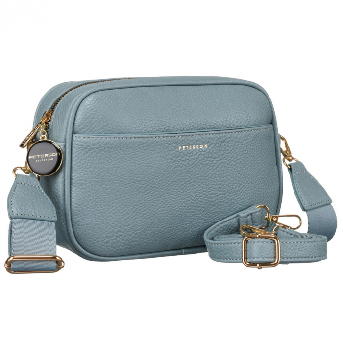 Geantă de damă albastră crossbody cu curea de umăr îngustă și lată, piele ecologică, Peterson PTR-PTN STY-2-F19 BLUE [1]