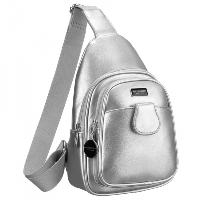 Geantă de umăr argintie la modă pentru femei din piele ecologică, geantă crossbody, Peterson PTR-PTN SSY-1-PIL SILVER [2]