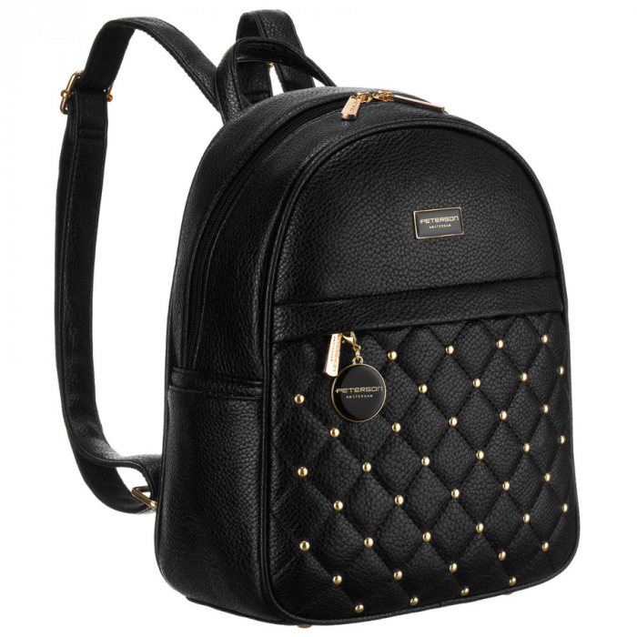 Rucsac mic, matlasat și la modă, de culoare neagră, pentru femei, confecționat din piele ecologică de la Peterson PTR-PTN SPY-1-F19 BLACK [1]