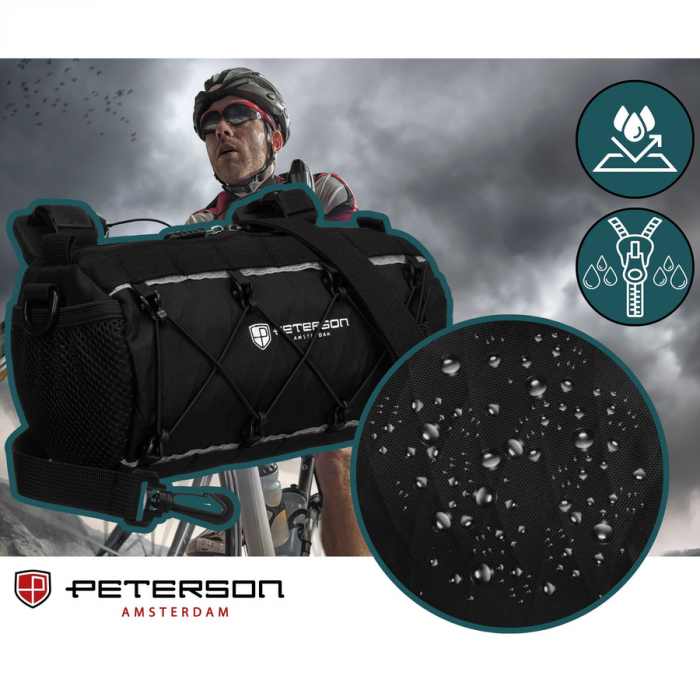 Geantă neagră de bicicletă pentru ghidon, fabricată din materiale impermeabile - Peterson PTR-PTN ML09-NYL-7417 BL [4]