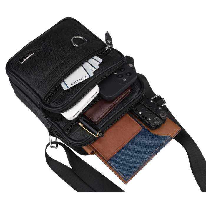 Geantă de umăr bărbătească neagră din piele naturală, cu un singur compartiment - Rovicky PTR-R-ST7-03-7595-BLACK [11]