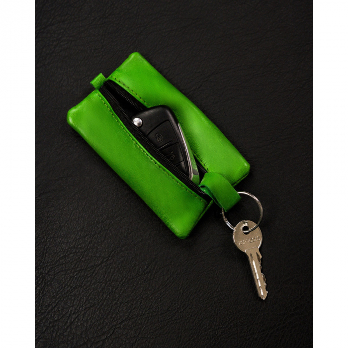 Husa din piele naturala verde cu fermoar in fata PTR-KC-02-PDM L.GREEN [4]