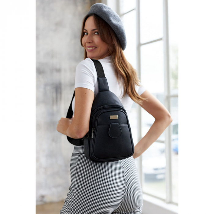 Geantă crossbody neagră pentru femei, rucsac, pe un singur umăr, piele ecologică, Peterson PTR-PTN SSY-1-F19 BLACK [5]