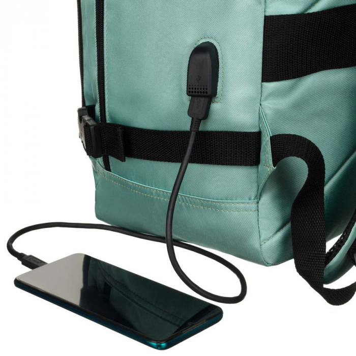 Rucsac de voiaj turcoaz cu două compartimente, cu mâner pentru valiză și port USB - Peterson PTR-PTN APP-6677 TURQUOI [15]