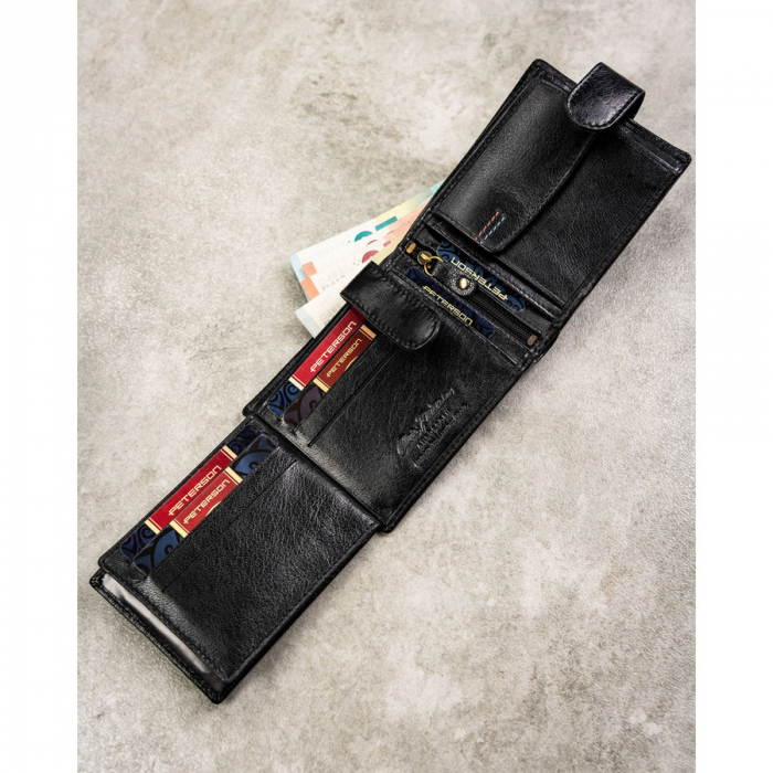 Set cadou portofel și breloc bărbătesc din piele neagră - Peterson PTR-PTN EHP-GVT-1549L BL [10]