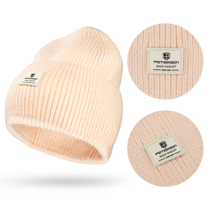 Căciulă beanie de iarnă pentru femei, bej, mărime universală, cu logo-ul mărcii - Peterson PTR-PTN HAT-10-5509 CREA [3]