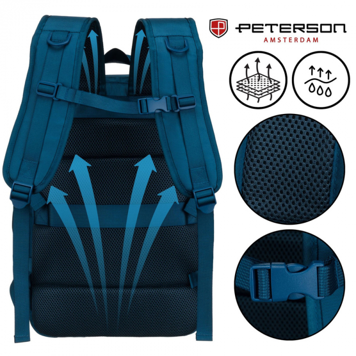 Rucsac de călătorie albastru, perfect pentru bagajul de mână și echipat cu curele de compresie - Peterson PTR-PTN 24421-5104 BLUE [11]