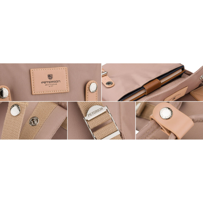 Rucsac bej, mare, pentru femei, confecționat din poliester și piele ecologică - Peterson PTR-PTN GAMMA BEIGE [13]