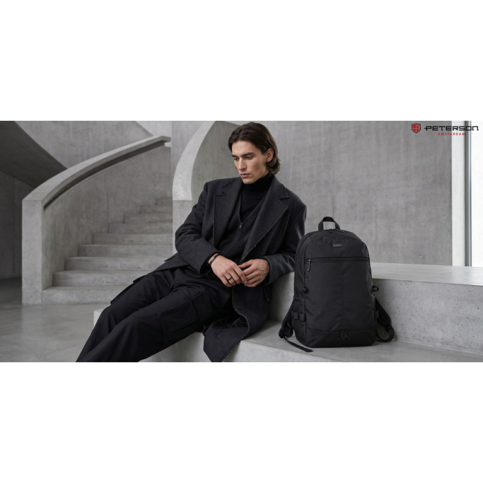 Rucsac mare, negru, din poliester, cu compartiment pentru laptop și compartiment individual - Peterson [9]