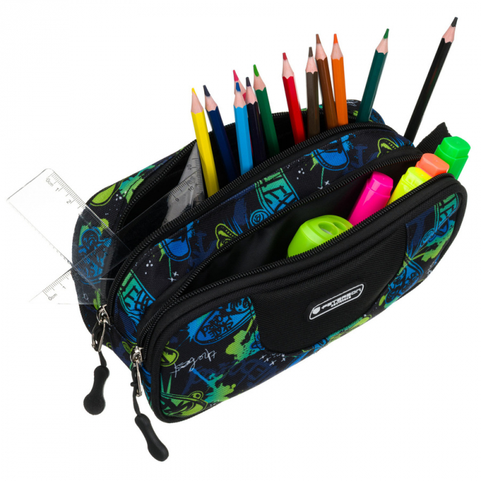 Penar școlar cu două compartimente din poliester cu model de skateboard - Peterson PTR-PTN MOTYLEK-5127 B25 [6]