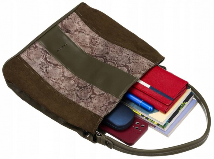 Geanta de dama din piele ecologica cu model de sarpe - David Jones PTR-6885-4 KHAKI [7]