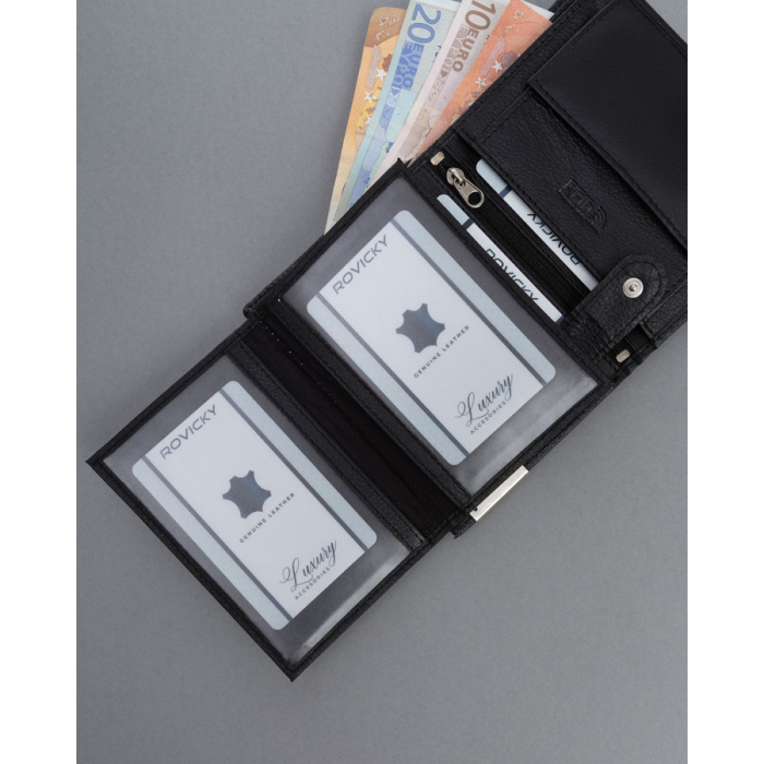 Portofel mare bărbătesc din piele neagră, fără închidere exterioară - 4U Cavaldi PTR-N4-P-PDM-BL BLACK [7]