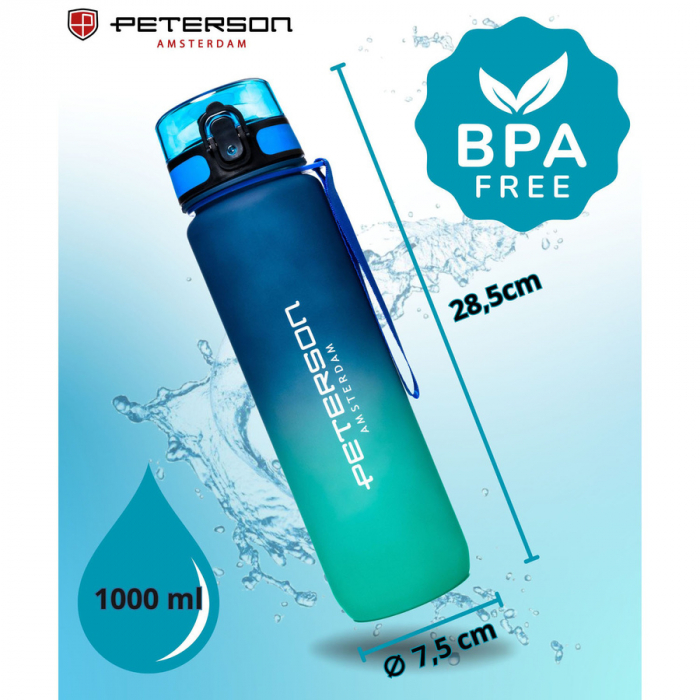 Sticlă de apă tritan albastru-verde cu o capacitate de 1000 ml - Peterson PTR-PTN HY-003-1L-9539 N [4]