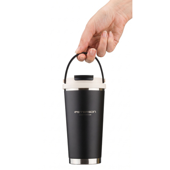 Cană termică neagră, practică, din oțel inoxidabil, cu mâner practic, capacitate 560 ml - Peterson [7]