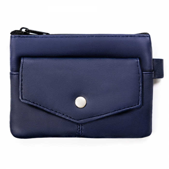 Husa pentru chei bleumarin din piele naturala cu buzunare cu fermoar PTR-KC-01-PDM NAVY [1]