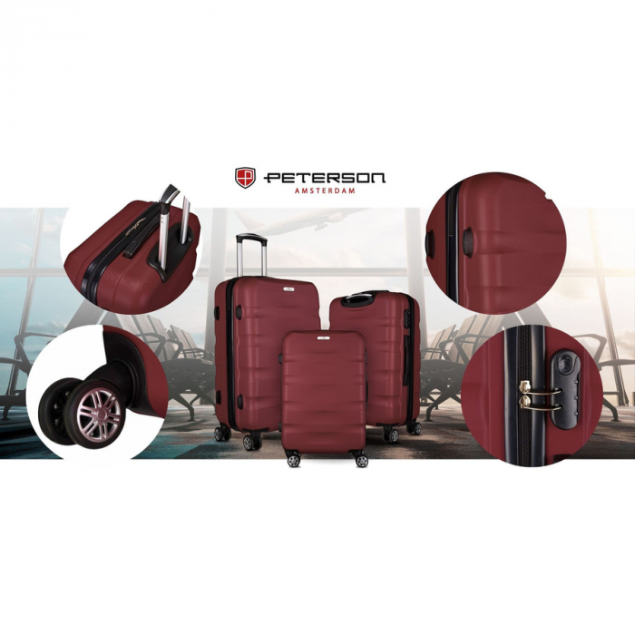 Valiză mică de cabină cu roți detașabile, culoare vișinie - Peterson PTR-PTN 5806-W-XS-4473 P [9]