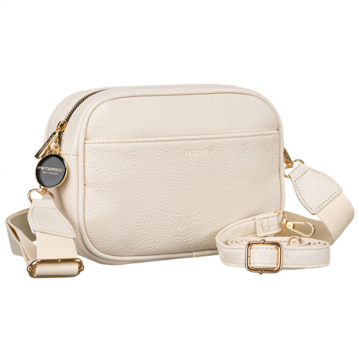 Geantă elegantă de damă bej cu accesorii aurii, două curea de umăr, piele ecologică Peterson PTR-PTN STY-2-F19 L.BEIG [1]
