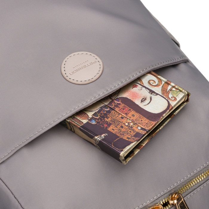 Rucsac gri de damă din nailon și piele ecologică cu buzunar exterior - Peterson PTR-PTN JN-17-0429 GRAY [16]