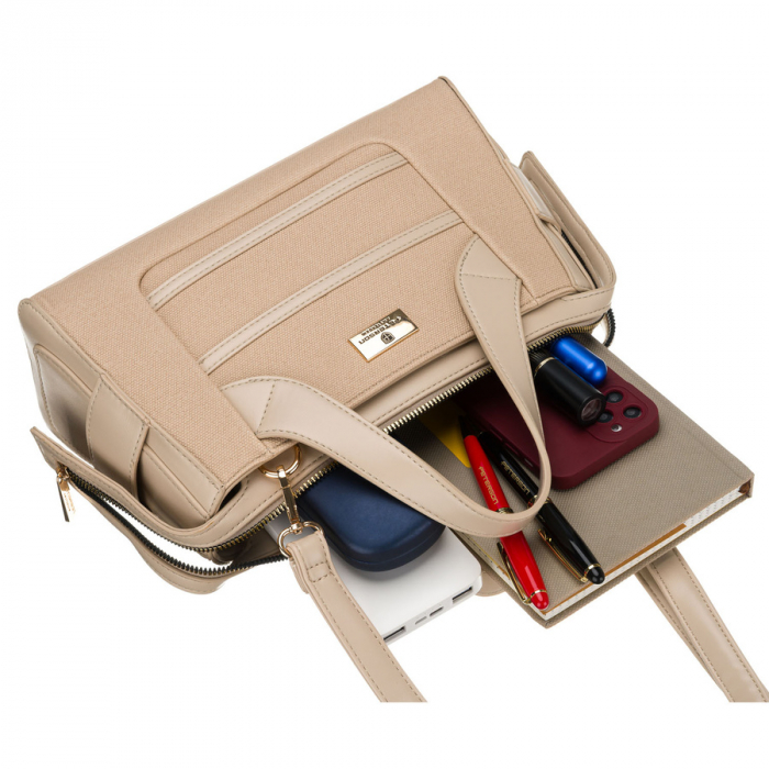 Geantă elegantă de damă, bej, din material sintetic, închisă cu fermoar - Peterson PTR-PTN FORSYCJA BEIGE [7]