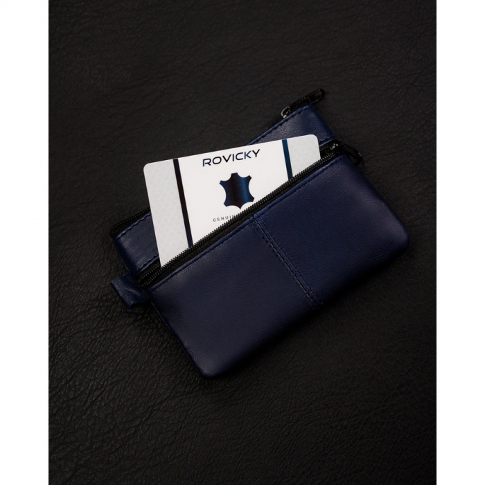 Husa pentru chei bleumarin din piele naturala cu buzunare cu fermoar PTR-KC-01-PDM NAVY [4]