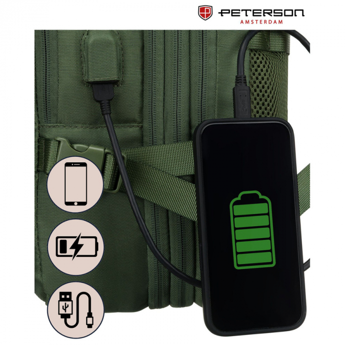 Rucsac de călătorie verde cu spațiu pentru laptop și port USB - Peterson PTR-PTN 24421-5111 GREEN [30]