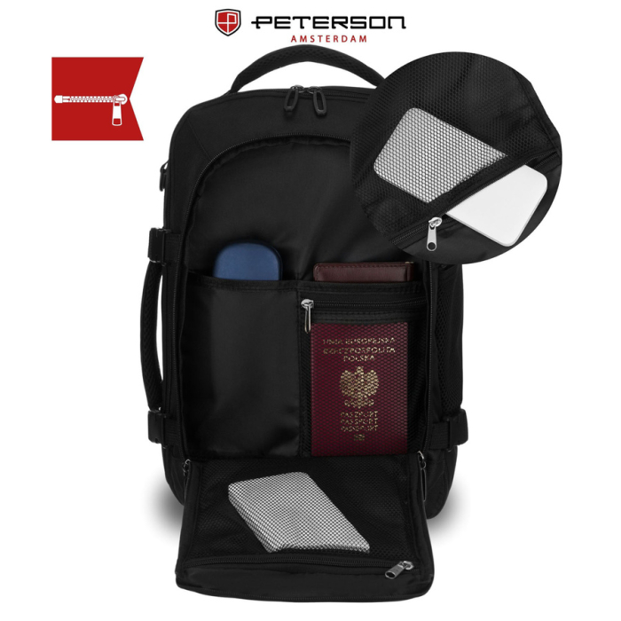 Rucsac de călătorie negru din poliester cu două compartimente, perfect pentru bagajul de mână - Peterson PTN GAWRON-6-9621 BL [9]
