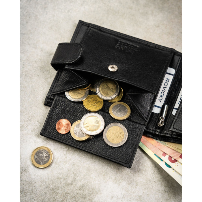 Portofel bărbătesc mare din piele naturală neagră cu închidere cu capsă - 4U Cavaldi PTR-N992L-P-PDM-BL BLACK [9]