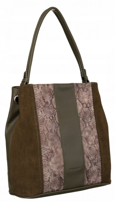 Geanta de dama din piele ecologica cu model de sarpe - David Jones PTR-6885-4 KHAKI [9]
