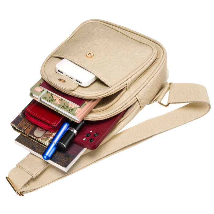 Geantă crossbody bej pentru femei, la modă și funcțională, confecționată din piele ecologică Peterson PTR-PTN SSY-1-F19 D.BEIG [9]