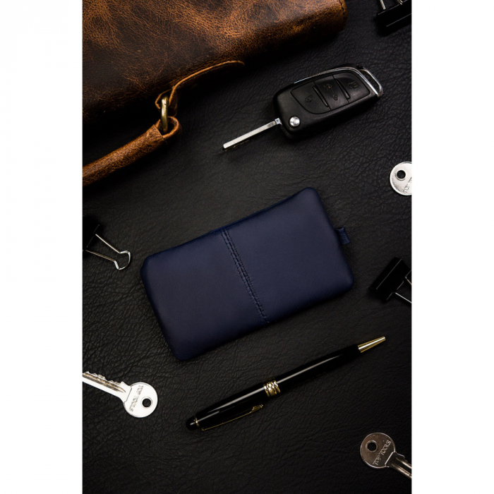 Husa pentru chei din piele de culoare bleumarin cu inchidere cu fermoar PTR-KC-02-PDM NAVY [3]