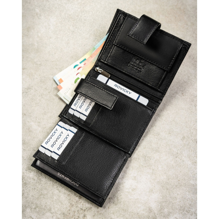 Portofel bărbătesc mare, din piele naturală neagră, cu spațiu pentru certificat de înregistrare și închidere cu capsă - Rovicky PTR-0104L-RVD-0208 BLACK [8]