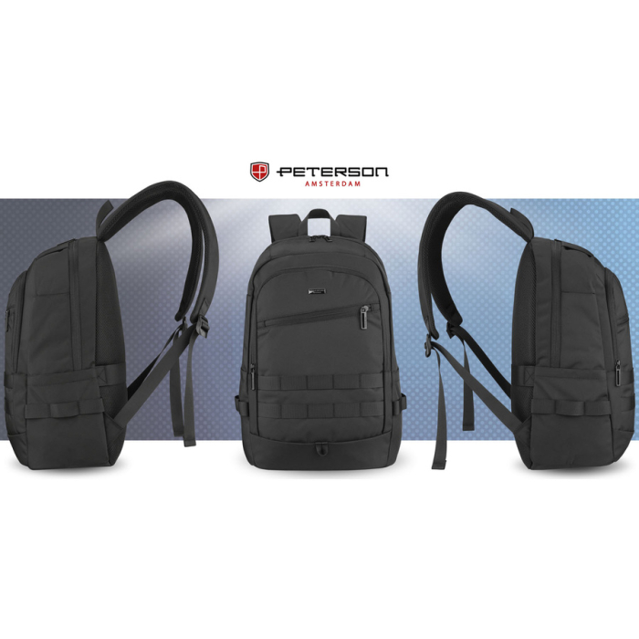 Rucsac mare din poliester negru cu închidere cu fermoar și compartiment pentru laptop - Peterson [15]