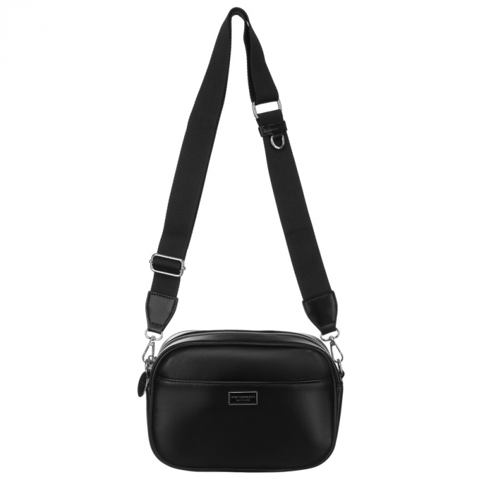 Geantă crossbody neagră, clasică, pentru femei, din piele ecologică, cu două curea inclusă, Peterson PTR-PTN STY-2-PIL BLACK [8]