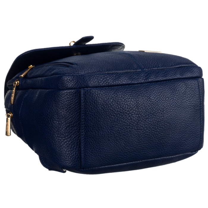 Rucsac elegant de damă bleumarin cu clapă decorată cu accesorii aurii, piele ecologică Peterson PTR-PTN SPY-2-F19 NAVY [6]