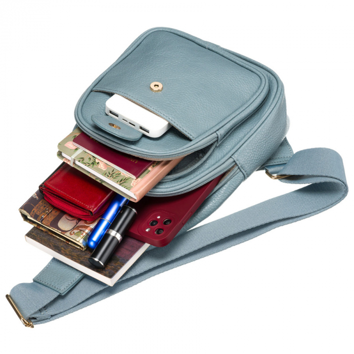 Geantă mică elegantă de damă, albastră, din piele ecologică, decorată cu accesorii aurii, geantă crossbody Peterson PTR-PTN SSY-1-F19 BLUE [9]