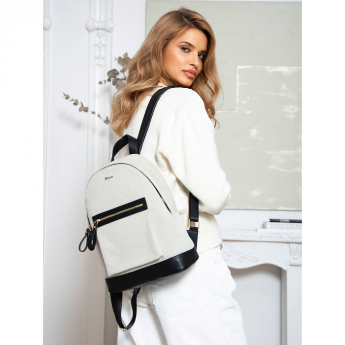 Rucsac mare, urban, pentru femei, de culoare bej, din pânză Peterson PTR-PTN CAN-05 NAT-BLACK [11]