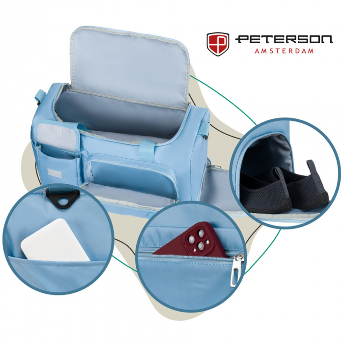 Geantă de voiaj sport din poliester albastru deschis cu curea de umăr și mâner pentru valiză - Peterson PTR-PTN 23032-8250 BLUE [5]