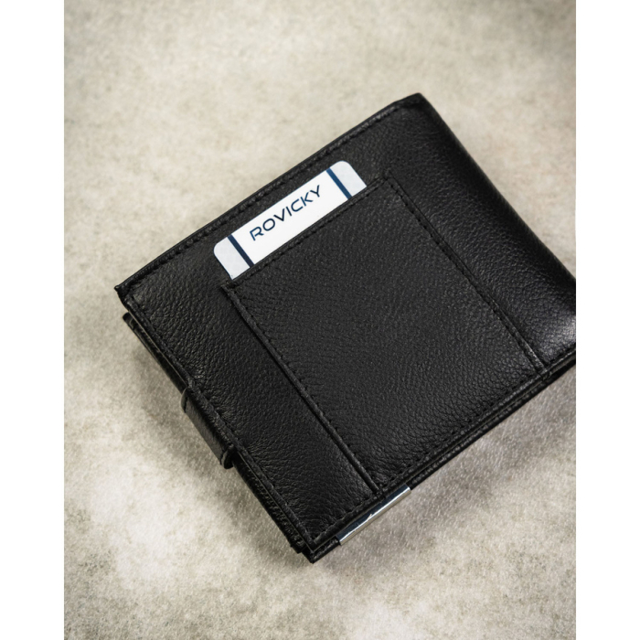 Portofel bărbătesc mare din piele naturală neagră cu închidere cu capsă - 4U Cavaldi PTR-N992L-P-PDM-BL BLACK [5]