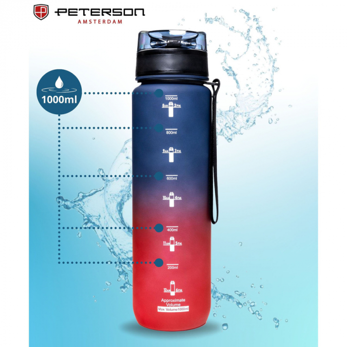 Sticlă de apă practică și durabilă, roșie și violetă, cu cană de măsurat - Peterson PTR-PTN HY-003-1L-9560 P [7]