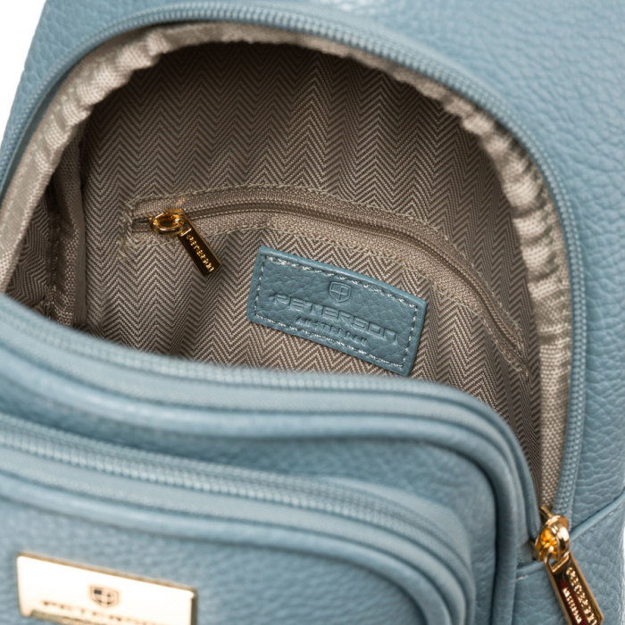 Geantă mică elegantă de damă, albastră, din piele ecologică, decorată cu accesorii aurii, geantă crossbody Peterson PTR-PTN SSY-1-F19 BLUE [6]